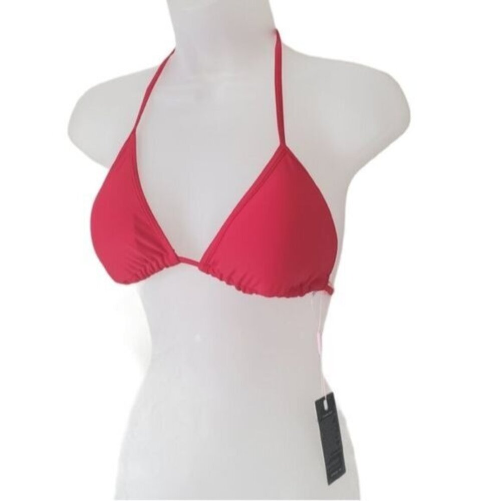 Zeraca Womens Classic Minimalist Triangle Bikini Top M Red Adjustable Halter NEW